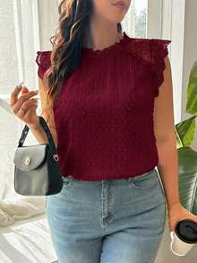 SHEIN Frenchy Plus Size Elegant Swiss Polka Dot Ruffle Hem Blouse, Summer - Burgundy - View 3