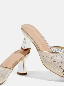 CUCCOO TILAWA Women's Elegant Party & Banquet Crystal Embellished Open Toe High Heel Sandals - Gold - View 5