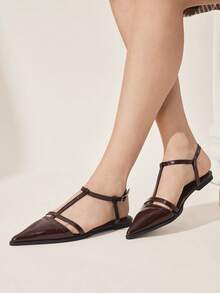 CUCCOO CHICEST Women Shoes Spring And Summer New Elegant Pointed Toe Slingback Date Wear Office Commuter Women's Flat Shoes - Coffee Brown - View 5