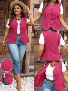 EMERY ROSE Damen Cord-Weste in Große Größen, Lässig, Urlaub, Alltag, Pendeln, einfarbig, Frühling/Sommer/Herbst - Heißes Pink - Übersicht 1
