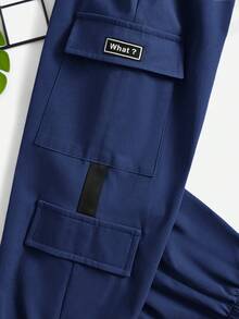 SHEIN Young Boys' Casual Comfortable Side Pocket Drawstring Pants - Navy Blue - View 3