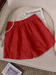 Plus Size Fashionable Jacquard Versatile Shorts - Red - View 2