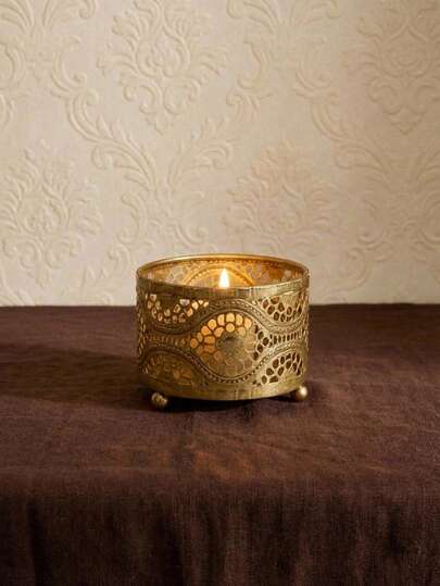 Cirelle 精美金属烛台 - 镂空设计烛杯，乡村浪漫风格，适用于餐桌和壁炉装饰