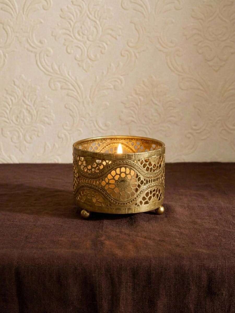 Cirelle Ornate Metal Candle Holder - Openwork Design Candle Cup, Rustic Romantic Decoration For Dining Table & Fireplace - Multicolor - View 1