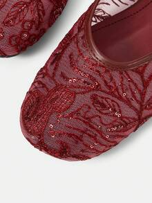 CUCCOO HITCHD 酒红色网眼花朵方头文字腰带舒适柔软简约通勤女平底鞋 - 酒紅色2 - 查看 9