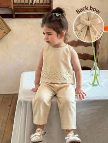 LMoss Kids 2pcs Baby Girl Cute Ruffle Sleeveless Top And Pants Set, Summer - Apricot - View 1