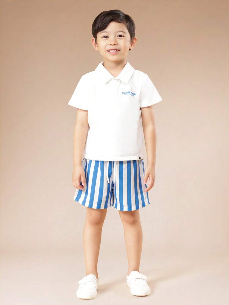 Komplet: koszulka polo i szorty w paski