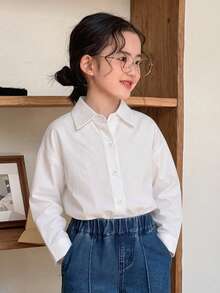 Dazy Kids 女童休闲衬衫，后背蝴蝶结设计，适合日常穿着，简约时尚。 - 白色 - 查看 7