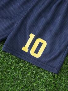 Cozy Pixies Set de 2 piezas de ropa casual deportiva de verano para niño bebé, con parte superior de cuello redondo de manga corta en tela de malla de punto suave con bloques de color y pantalones cortos de cintura elástica, adecuado para uso casual, deportes, parque infantil, fiestas, vacaciones - Multicolor - Ver 5