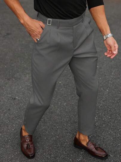 Calvornis Calça casual de negócios para homens, com bolso diagonal e cor sólida