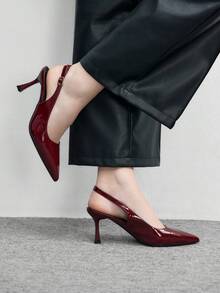 CUCCOO BIZCHIC Women's Commuting Glossy Burgundy Open-Back Square Toe Elegant Stiletto High Heels - Burgundy - View 3