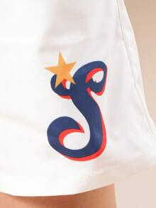 SUMWON Pantalones cortos de verano casuales para niños con cordón en la cintura, longitud hasta la rodilla, con parches estampados y gráficos con estrellas - Blanco - Ver 6