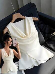 GlowEve Women's New Ruffled Hem Sleeveless Casual Versatile Blouse - Apricot - View 3