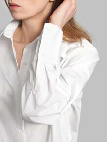 Ontre 2026 Spring/Summer Women's Solid Color White Side Slit Long Sleeve Shirt, Minimalist Elegant Urban Chic Casual Commute Blouse, Suitable For Office, Wedding Guest, Holiday, Fashion Versatile Women's Shirt - White - View 10