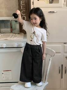 DAZY 女童水洗宽松阔腿韩版休闲牛仔裤 - 灰色 - 查看 5