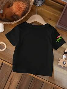 TEENAGE MUTANT NINJA TURTLES | SHEIN Baby Boy Letter & Cartoon Print Round Neck Short Sleeve Top - White - View 2