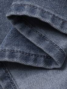 DAZY Young Boy Letter Print Front Button Casual Denim Shirt - Blue - View 8