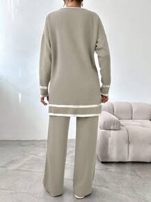 EURMUSE Women'S Round Neck Long Sleeve Sweater And Pants Set - Beige - View 3
