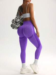 SHEIN Core Rhythm 女士高腰无缝紧身裤 - 收腹提臀，适合跑步、骑行、瑜伽、匹克球等运动休闲穿着 - 紫色 - 查看 5