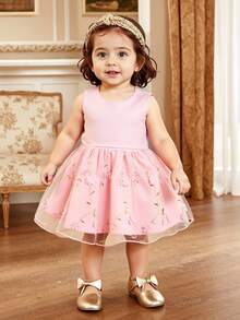 SHEIN Glamorique Kids Baby Girl Flower Bridesmaid Dress, Wedding, Flower Girl ,Elegant,Birthday Party, - Pink - View 4