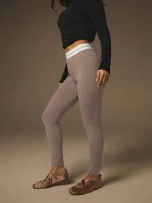 Athîral Women's Casual Minimalist Style Basic Leggings, Everyday Wear - Camel - View 4