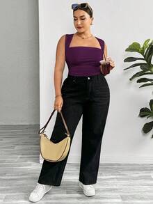 SHEIN Essnce Plus Size Women's Summer Casual Tight Tank Bodysuit, Summer , Curve , Brunch Outfit - Purple - View 5