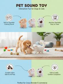 PETSIN 可爱歪头爱心狗狗毛绒猫玩具，内置发声纸，可与猫咪互动玩耍 - 彩色 - 查看 3