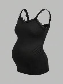 Modmama Maternity Solid Color Contrast Lace Bow Decor Camisole White Summer - Multicolor - View 5