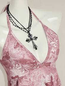 SHEIN ICON Paisley Print Backless Halter Top, Casual Vacation Wear - Dusty Pink - View 7