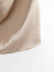 Modelyn Plus Size Solid Color Minimalist Daily Wear Draped Neck Short Sleeve Shirt - Champagne - View 6
