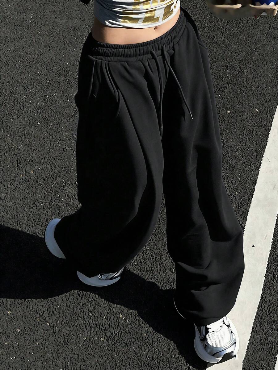 DAZY 女士休闲宽松韩版运动裤 - 黑色 - 查看 1