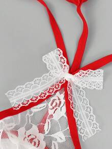 1件装 时尚细肩带白色蝴蝶结性感蕾丝玫瑰花边男士三角裤 - 白色 - 查看 8