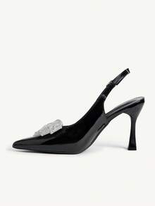 CUCCOO CHICEST Women's Rhinestone Butterfly Embellished Pointed Toe High Heel Shoes, Autumn - Black - View 5