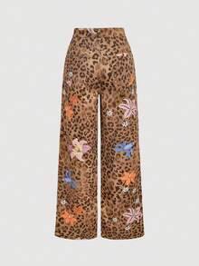 Sweetra Jeans de pierna recta con estampado floral de leopardo - Marrón - Ver 2