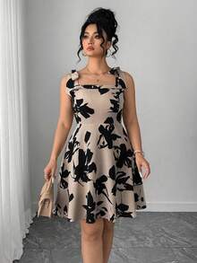 Elenzga Plus Size Women's Elegant Floral All-Over Print Spaghetti Strap Mini Dress,Beige Summer Formal Wedding Guest Vacation Casual Urban Lady Dress - Multicolor - View 6