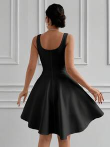 EURMUSE 女士褶饰不对称下摆 A 字形连衣裙 - 黑色 - 查看 2