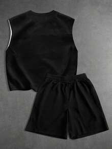 Manfinity EMRG Men's Angel & Letter Print Crew Neck Tank Top And Drawstring Waist Shorts Set - Multicolor - View 2