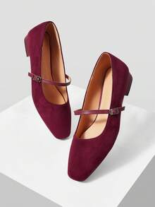 MOTF PREMIUM COMFORTABLE VERSATILE SQUARE HEEL WOMEN FLAT SHOES FOR CHRISTMAS - Burgundy - View 8
