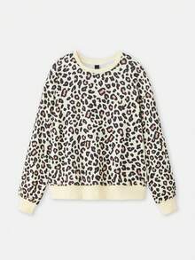 lacRébo Leopard Print Sweatshirt With Relaxed Silhouette Fall Women Clothes Autumn Outfits Fall Women Clothes Autumn Winter - Multicolor - View 6