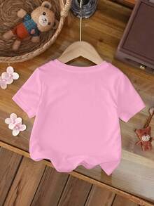 BABY SHARK X SHEIN 女婴卡通印花圆领短袖上衣 - 白色 - 查看 2