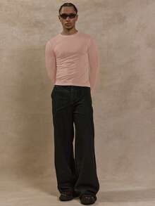 Musero 男士修身长袖轻薄圆领T恤上衣，秋冬必备胶囊衣橱叠穿单品 - 藕粉色 - 查看 5