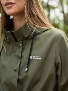 In My Nature Women's Letter Print Long Sleeve Drawstring Hooded Outdoor Raincoat Jacket - Army Green - View 5