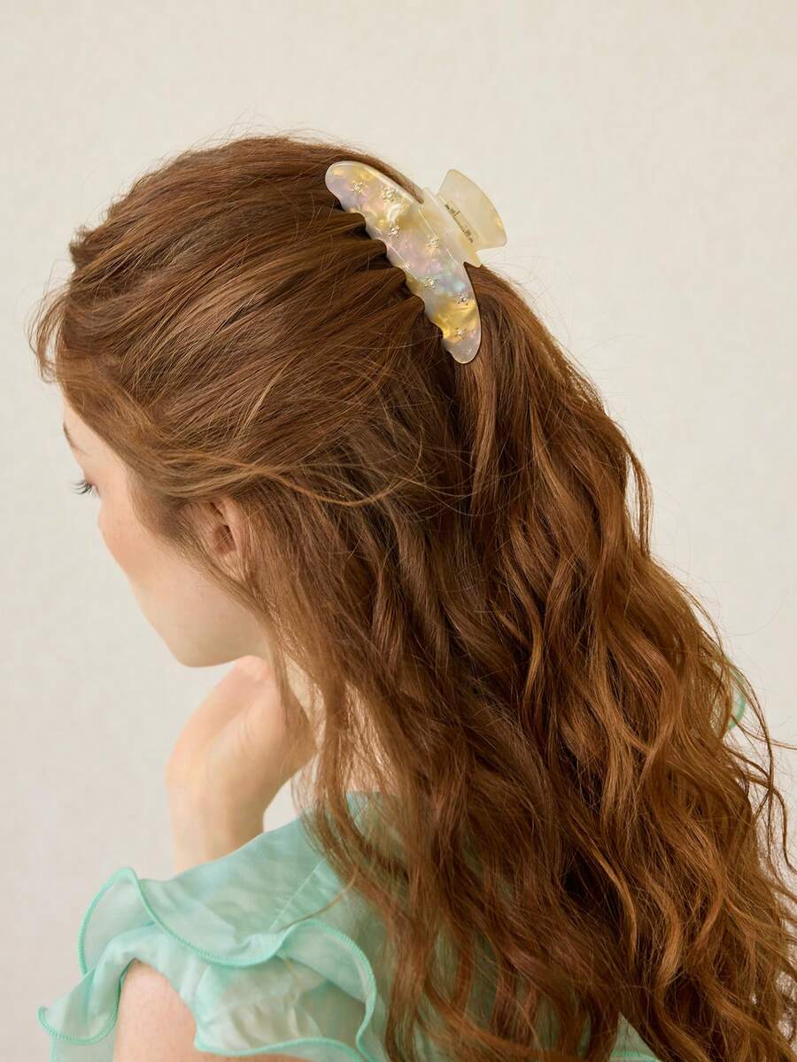MOTF PREMIUM ACETIC ACID YELLOW MINI CLAW CLIP WITH INLAID GEMS HAIR CLAWS HAIR CLIPS HAIR JAW CLIP HAIR CLAMPS HAIR CLUTCH HAIR CATCHER CLIP - White and yellow mixed colors - View 2