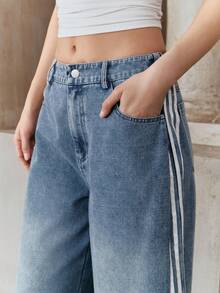 Anewsta Spring New Women's Washed Denim Jeans, Fashionable Casual Commuter Ripped Flare Leg Jeans With Waist Belt To Modify Leg Shape - Medium Wash - View 3