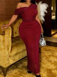 Veslaya 2026 Nouvelle robe élégante et sexy pour le printemps/automne, robe pour femme pour l'automne, soirée, élégante, tenue de boîte de nuit, maille sexy, automne, robe maxi pour un rendez-vous, gala, sortie entre copines, anniversaire, banquet. Robe maxi ample et élégante, sans manches, avec épaules dénudées, torsade, étole en maille, partiellement froncée, grande taille, couleur bordeaux - Rouge foncé - Voir 2