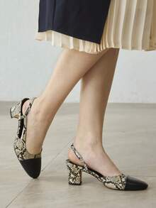 MOTF Tacones de cuero sintético con estampado de piel de serpiente para mujer - Albaricoque - Ver 7