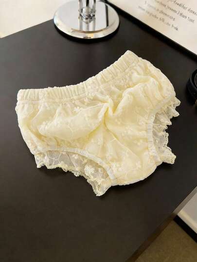 Souflis Souflis Infant/Baby GirlWhite Lace Ruffle Bloomers, Baby Girl Bottoms, Baby White Shorts, Baby Underwear, Suitable For Matching With Various Outfits, Dresses, Birthday Outfits