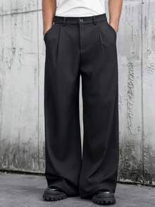 Manfinity Mode Men's Black Suit Pants, Loose Casual Versatile Fashion Suit Trousers - Black - View 8