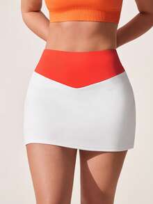 Core Rhythm Váy thể thao mùa hè ôm sát, cạp cao, xẻ tà, phối màu tương phản - Nhiều màu - Xem 3