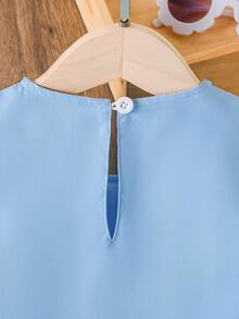 SHEIN Elladie kids Young Girl 3D Pearl Flower Mesh Asymmetrical Hem Elegant Dress, Spring/Summer - Blue - View 7